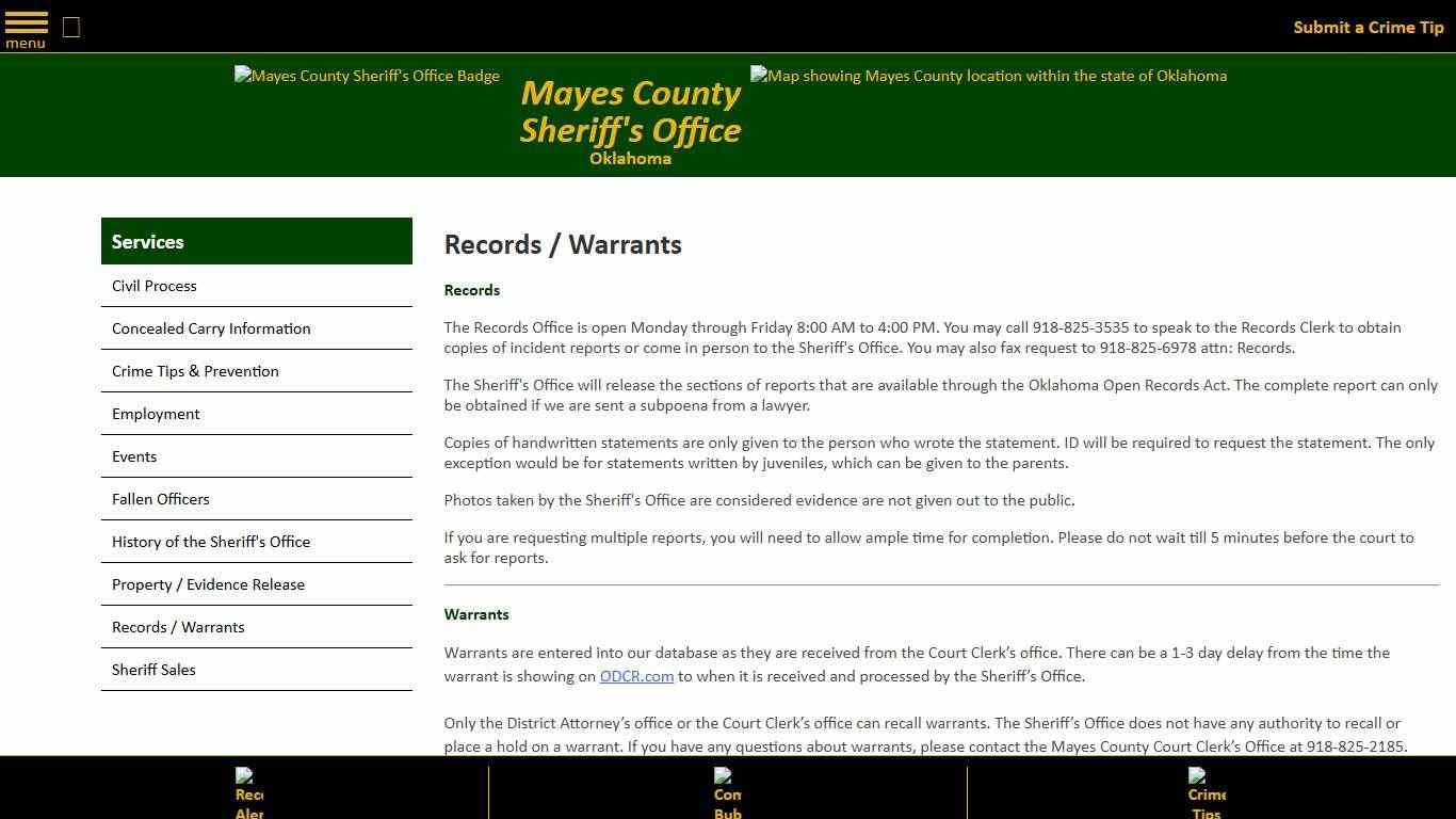 Records / Warrants Mayes County, OK Sheriff