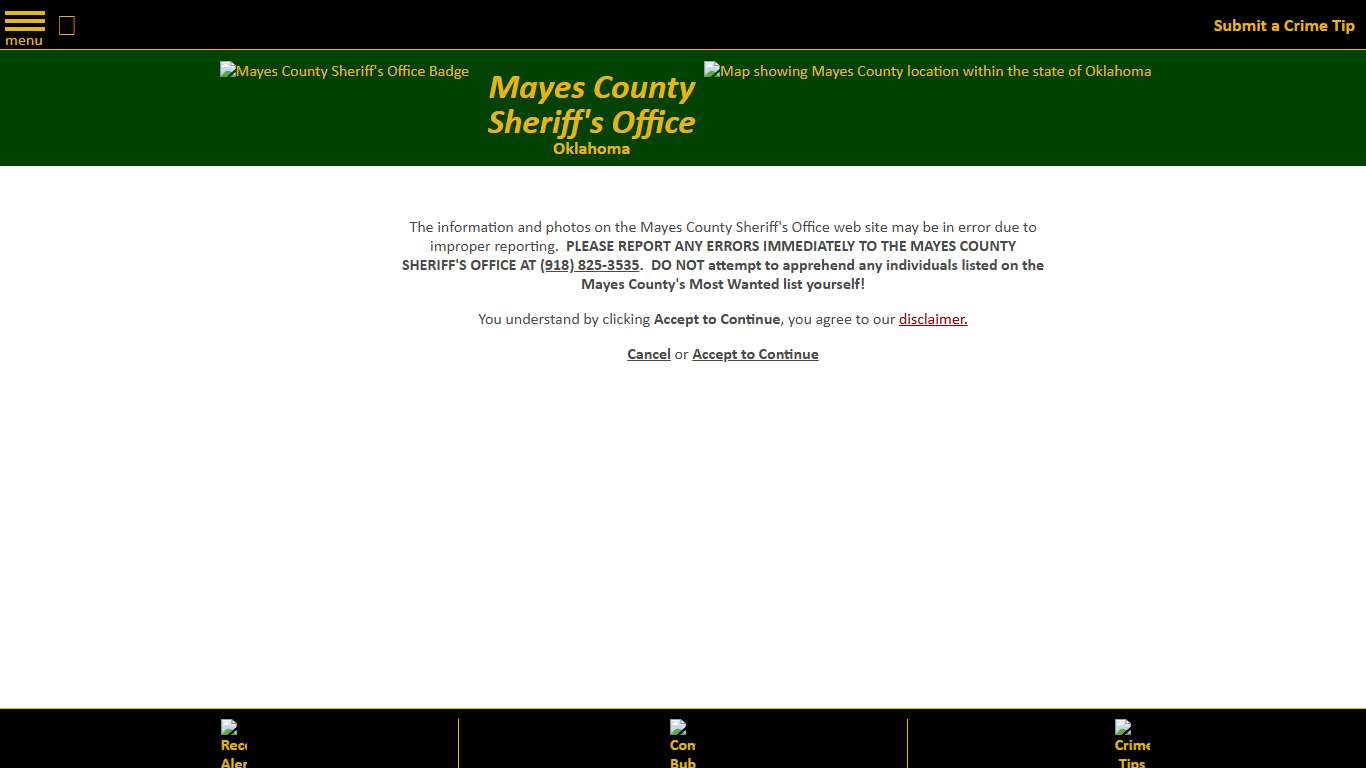 Most Wanted Disclaimer - Mayes County, OK Sheriff